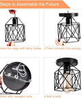 Step-by-step guide to assemble Retro Black Industrial Semi Flush Mount Ceiling Light Fixture E26 E27 Cage Style 6 Pack