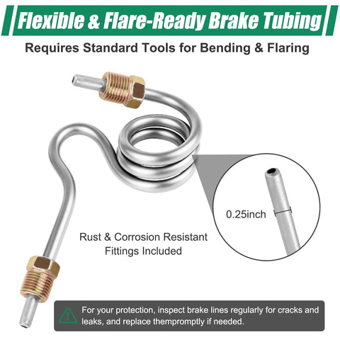 25Ft Three Sixteenth Inch Zinc Coated Steel Brake Line Tubing Kit With 16 Inverted Flare Fittings showing coiled tubing