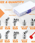 Image of 70 Pcs Metric Hydraulic Grease Fittings Kit M6 M8 M10 Straight 45 Degree 90 Degree Angled Zerk Fittings with Case