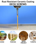 Close-up of 10 X 3 Deck Screws 10 Lb Box Exterior Epoxy Coated Wood Screws Rust Resistant For Outdoor Decking in wooden deck.