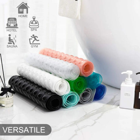Extra Long Non Slip Bath Mat 39 X 16 Inch Machine Washable Shower Rug With Heavy Suction Cups And Fast Drain Holes Navy Blue stacked in various colors.