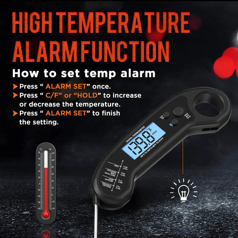Digital Instant Read Meat Thermometer For Grill And Cooking with high temperature alarm function display