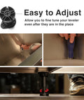 Heavy Duty Adjustable Furniture Leveling Feet Set Of 12 For Beds Desks Cabinets Shelves And Workbenches Non Slip Commercial Grade Support Easy Install Supports Up To 1000 Lbs Each Adjustable From 3.5 To 6 Inches being adjusted under furniture with tools.