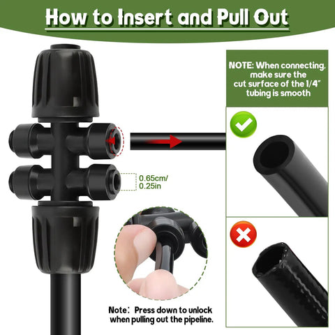 Diagram showing the Six Way Barbed Tee Quick Connectors Set From Half Inch To Quarter Inch for drip irrigation installation.