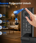 Next Level Smart Door Lock With Onboard Video Doorbell And Quick Fingerprint Access close-up of advanced fingerprint unlock feature.