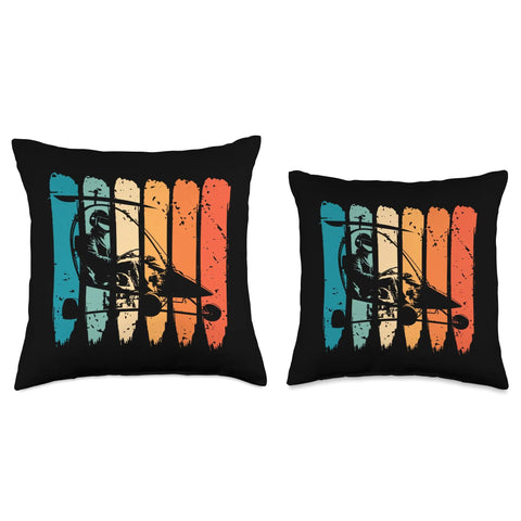 Retro Gyrocopter Pilot Throw Pillow In Vintage Colors For Aviation Fans, Gyroplane Autogyro Love Gift, squared with design