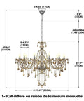 10-Light Crystal Chandelier In Cognac Champagne Finish With K9 Crystal Beads dimensions diagram