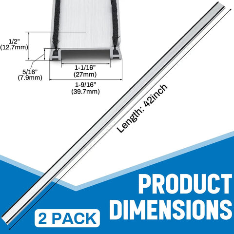Heavy Duty Commercial Door Astragal Weatherstrip 2 Pack 42 Inch dimensions image showing 42 inch aluminum seal details.