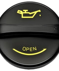 Hyundai And Kia Engine Oil Filler Cap Replacement 26510-26611 black with yellow symbols fits multiple Hyundai Kia models