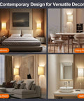 Plug In Wall Sconces Set Of Two With Three Adjustable Color Temperatures And Built In Switch For Hassle Free Plug And Play Lighting That Brings Solid Vibes To Your Space used in bedroom, dining room, living room, and bathroom settings.
