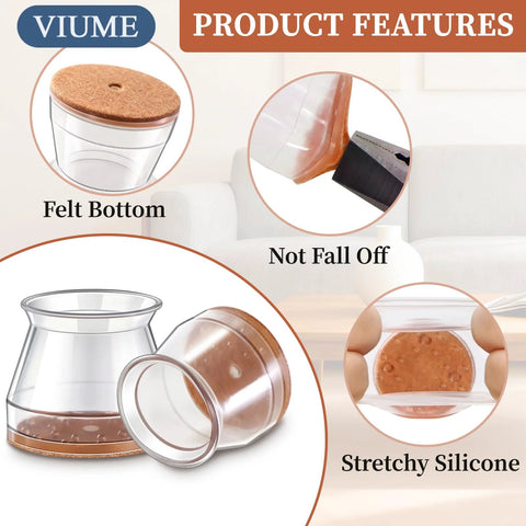 24 Pack Chair Leg Protectors With Silicone Covers And Felt Pads For Hardwood Floors Anti Scratch Noise Reduction product features