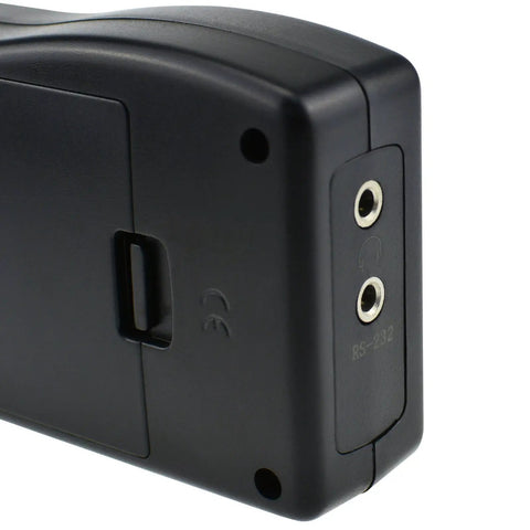Hella Reliable Digital Vibration Meter Gauge And Analyzer For Heavy Industrial Machinery showing RS-232 ports and sleek black design.