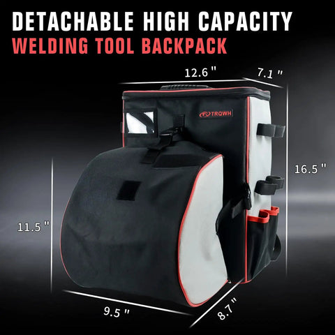 Rugged Detachable Welding Tools Backpack Large Capacity Waterproof Gear Bag with 11 Pockets and Helmet Catch, 600D Construction