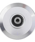 110mm CNC Machined Aluminum Cable Pulley Wheel With 6202RS Bearings For Home Gym Quiet Smooth Operation Built To Last AL6061 Aircraft Grade Aluminum Fitness Roller Silver 1 Pack, front view