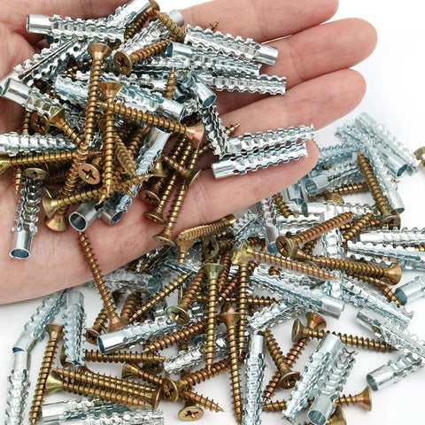 Handful of Heavy Duty Wall Anchor Expansion Bolts With Self Tapping Screws And Drilling Plugs Serrated Expansion Nails