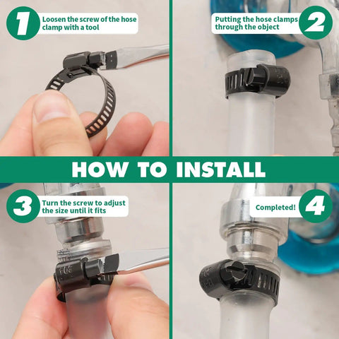 Installation steps of Stainless Steel Hose Clamps Kit 175 Pieces Adjustable From Quarter Inch To One And A Half Inch 6 To 38 Millimeter Heavy Duty Worm Gear Clamps.