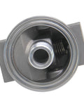 Top view of heavy duty hydraulic filter base oil filter head assembly with 3/4 NPTF ports and 1-12 thread, grey metal finish.