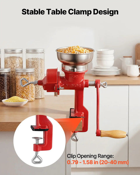 Manual Grain Mill With Low Hopper Hand Crank Cast Iron Grinder For Wheat Grains Spices Coffee Beans And Nuts Heavy Duty Table Clamp Dust Cover Non Electric Milling For Fresh Flavor At Home installed on counter