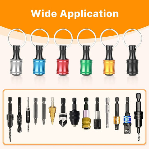 24 Pieces One Quarter Inch Hex Shank Drill Bit Holder Keychain Grab And Go Extension Bar Quick Release For Impact Drivers And Drills Aluminum Alloy Bit Holder With Three Pound Load Capacity Fits Most One Quarter Inch Bits