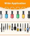 Eighteen Piece One Quarter Inch Hex Shank Drill Bit Holder Keychain Extension Bar Quick Release For Impact Drivers And Drills