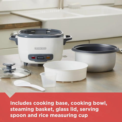 Family Size Rice Cooker With 28 Cups Cooked Capacity, 14 Cups Uncooked, Steaming Basket, Removable Nonstick Bowl, White Finish