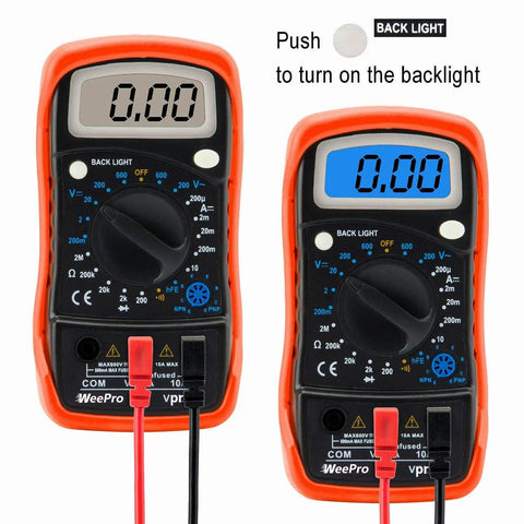 Vpro850L Digital Multimeter DC AC Voltmeter Ohm Volt Amp Tester with backlit display, rubber case, and kickstand