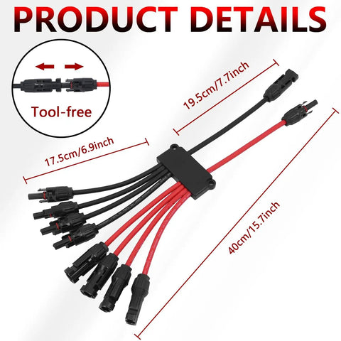 Parallel Panel Connectors Kit For Four Panels, Tool Free Y Branch Cable Splitter 2 To 8, IP68 Waterproof, product details