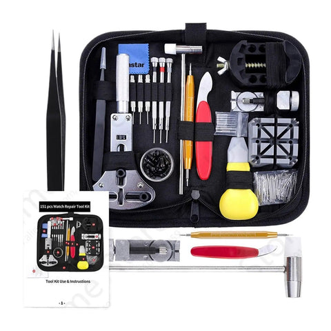 151 Piece Watch Repair Tools Kit With Spring Bar Pins Case Back Opener includes precision screwdrivers and band tools