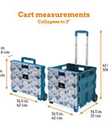 Ultra Slim Rolling Storage Cart With Telescopic Handle Collapsible Utility Cart showing folded and extended states with measurements