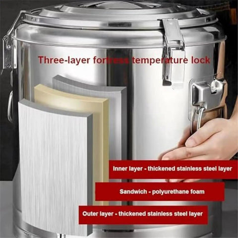 Heavy Duty 100 Liter Insulated Beverage Dispenser Barrel Built Like A Tank With 304 Stainless Steel Body showing three-layer insulation.