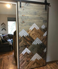 Space Saving Rustic Wood Mountains Sliding Barn Door For Home, Classic Farmhouse Style, Ideal Room Divider And Interior Door Replacement With Retro Industrial Vibe