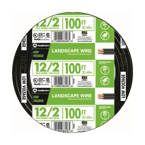 100 Foot 12 Gauge 2 Conductor Low Voltage Underground Direct Burial Landscape Lighting Cable Black For Outdoor Pathway Accent And Spotlight Lights With Durable Waterproof Vinyl Jacket spool
