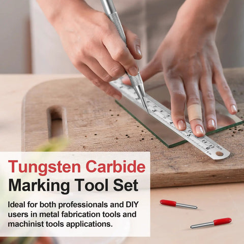 Kick Your DIY Projects Up A Notch With This Heavy Duty Tungsten Carbide Scriber Set Featuring Six Engraving Pens Extra Tips And Steel Ruler For Dead Accurate Marking On Glass Metal Wood Leather in use on glass.