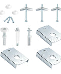 Kick The Wobble Out Of Your Closets With This Heavy Duty Bifold Door Repair Kit featuring screws, brackets, pins, and guide wheels.