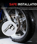Close-up of a motorcycle wheel with Two Pack CNC Aluminum Motorcycle Tire Valve Stems 90 Degree Air Stems Universal For Tubeless Tires 10 To 11 Point 3 mm in silver.