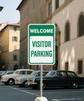 Two Pack Welcome Visitor Parking Sign 18 By 12 Inches Reflective Aluminum Weatherproof Built Tough Safety Sign With Pre Drilled Holes For Home Office Yard Driveway Parking displayed on street