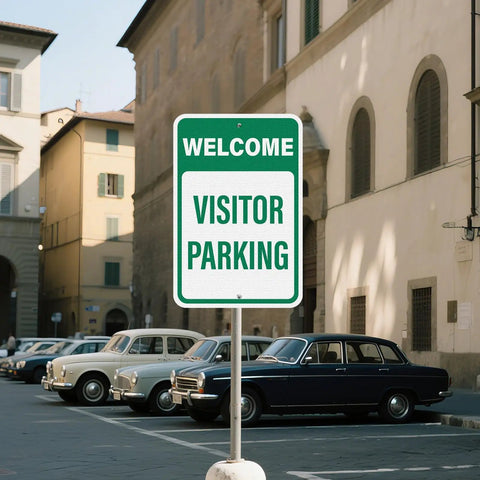 Two Pack Welcome Visitor Parking Sign 18 By 12 Inches Reflective Aluminum Weatherproof Built Tough Safety Sign With Pre Drilled Holes For Home Office Yard Driveway Parking displayed on street