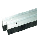 Extra Brush Door Sweep Two Pack Keeps Drafts Out And Heat In Aluminum Silver Finish Two Inch By Thirty Six Inch Heavy Duty For Home Or Business Seals Gaps Up To Five Eighths Inch Screw In Installation showing aluminum body and nylon brush