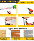 Installation steps for Overhead Garage Storage Racks 4 Pack With Four Hooks, showing tools and materials used.