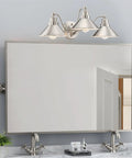 3 Light Modern Farmhouse Vanity Light With Funnel Shades In Brushed Nickel Finish, Industrial Gooseneck Wall Sconce For Bath