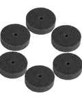 Premium Nylon Polishing Wheels With 10mm Hole Six Pack for bench grinder, 75mm black polishing wheels arranged in a circle.