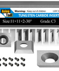 Straight Up Premium Tungsten Carbide Replacement Blades 10 Pack Of 11X11X2.0MM Reversible Insert Knives For Spiral Helical Planer with blades and screws.