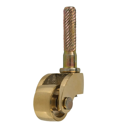 Solid Brass Furniture Casters 3/4 Inch Diameter With 1/4 Inch Stem Heavy Duty Swivel Rollers, close-up view of caster wheel.