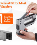 Heavy Duty T50 Staples Half Inch Leg 700 Count Galvanized Crown Nails Heavy Lister Rust Proof inserted into a manual stapler.