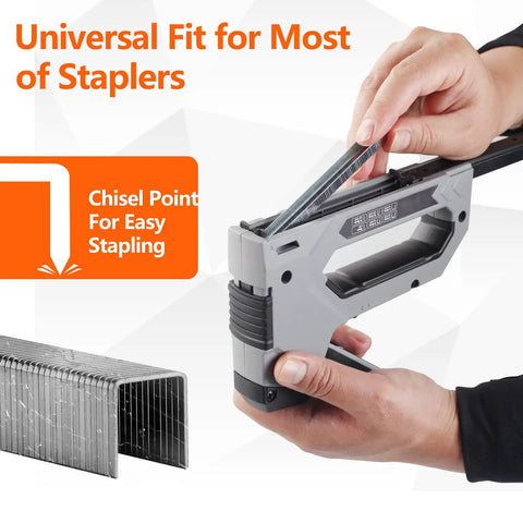 Heavy Duty T50 Staples Half Inch Leg 700 Count Galvanized Crown Nails Heavy Lister Rust Proof inserted into a manual stapler.