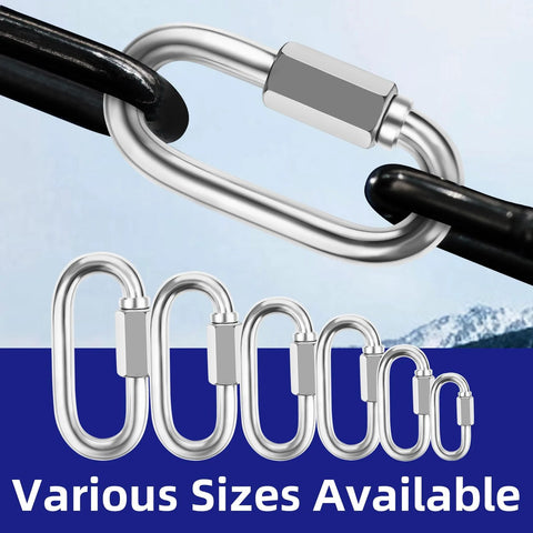 10 Pack 2 Inch Quick Links Three Sixteenth Inch 304 Stainless Steel D Shape Connectors With 716 Lbs Capacity displayed with mountains