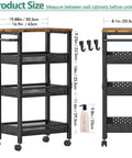 Ultra Durable Slim Utility Storage Cart On Wheels With Wood Top And Metal Frame Four Tier Narrow Rolling Organizer product size