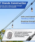 One Eighth Inch Wire Rope Kit With 200 Feet Black Vinyl Coated Stainless Steel Cable And M5 Turnbuckles All In One For String Lights