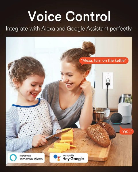 Smart In Wall USB Outlet With Voice Control For Alexa And Google Home used in a kitchen setting