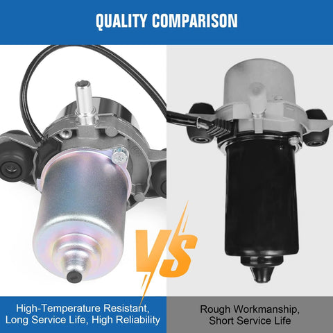 Automotive brake vacuum pump assembly; left silver pump with braided hose, right black pump; 2 units shown